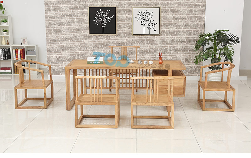 茶桌采用榫卯工藝鏈接，打造出優美的曲線，簡約環保